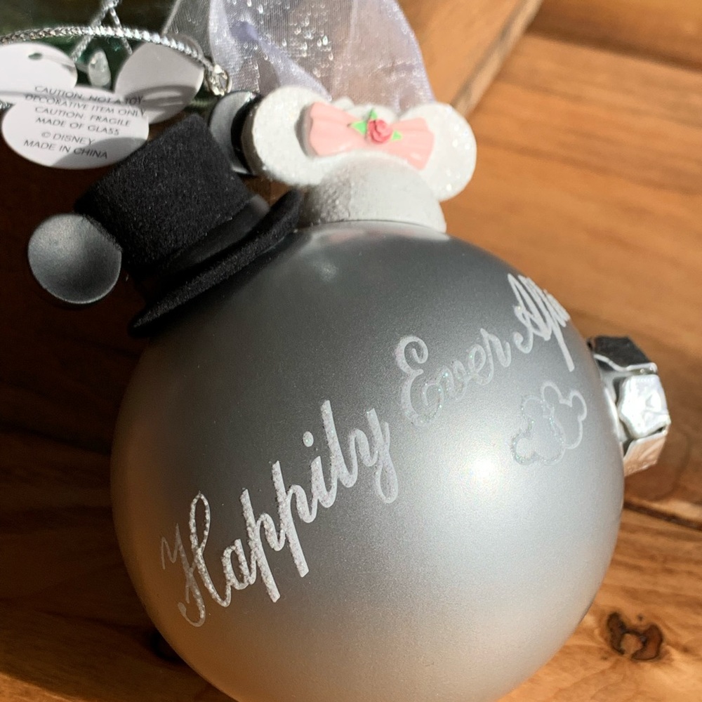 Disney Parks Glass Happily Ever After Mickey Minnie Glass Christmas Ornament NWT